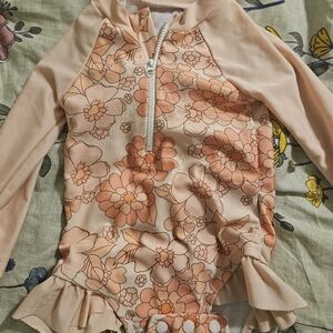Amazon Essentials Kids Floral Bathing Suit - Peach and Cream